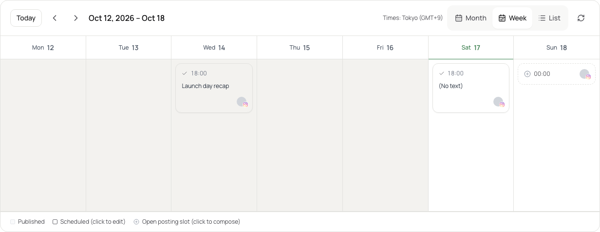 GrowX scheduling calendar showing planned posts by date
